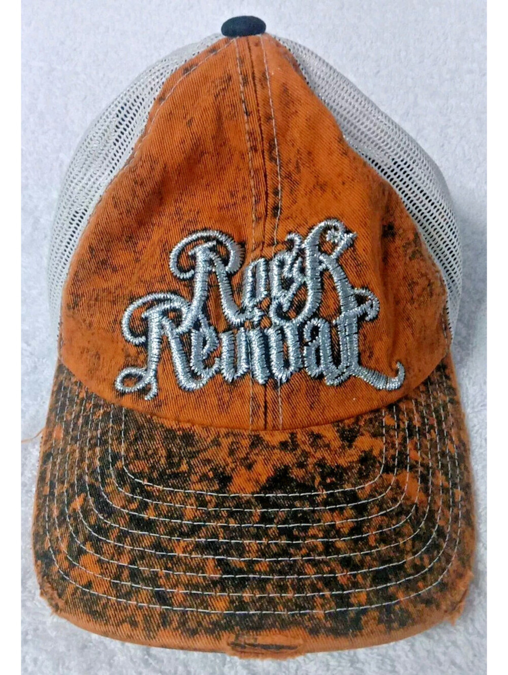 Rock Revival Trucker Cap Orange White Mesh Silver Embroidery Designed For Buckle